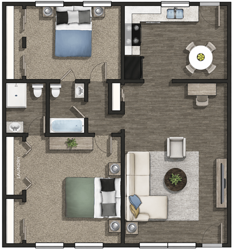 Floor plan for 2 beds, 2 baths, 1018 sqft
